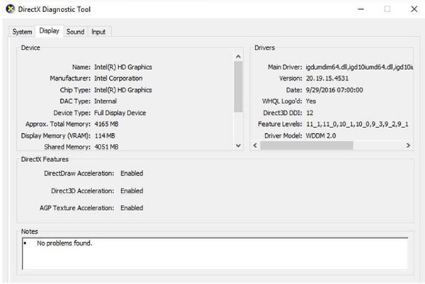 Cửa sổ DirectX Diagnostic Tool hiện lên, bạn chuyển sang tab Display