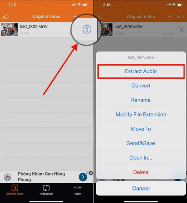 Ứng dụng Extract Audio from Video bên trên năng lượng điện thoại