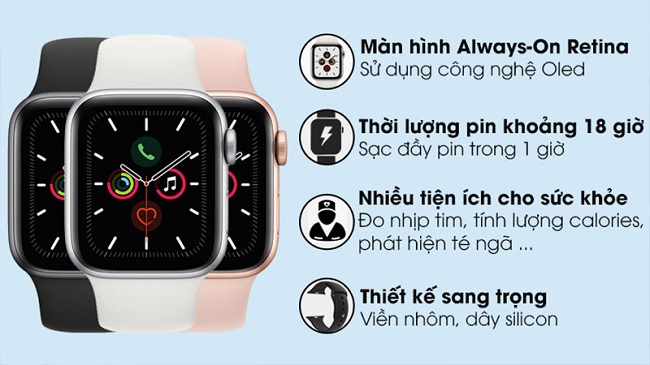 Apple Watch S5 được trang bị con chip S5 mới có hiệu năng gấp đôi con chip S3 trên Apple Watch S3