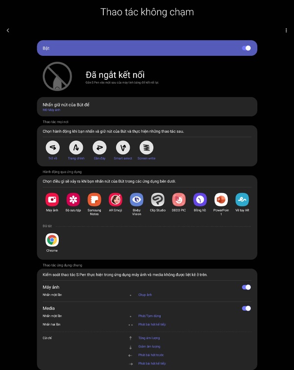Bạn có thể tùy chỉnh khi nhấn vào các icon tính năng