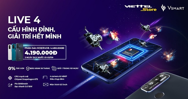 Vsmart Live 4 giảm giá chỉ còn 4.190.000 đồng nhân dịp Đại Lễ Quốc Khánh 2/9