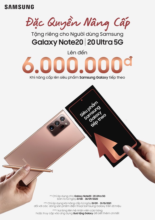 “Đặc Quyền Nâng Cấp” giúp chủ nhân Galaxy Note20 series luôn an tâm cho việc dễ dàng nâng cấp máy vào năm sau, càng thêm tin tưởng và yêu thích thương hiệu Samsung hơn