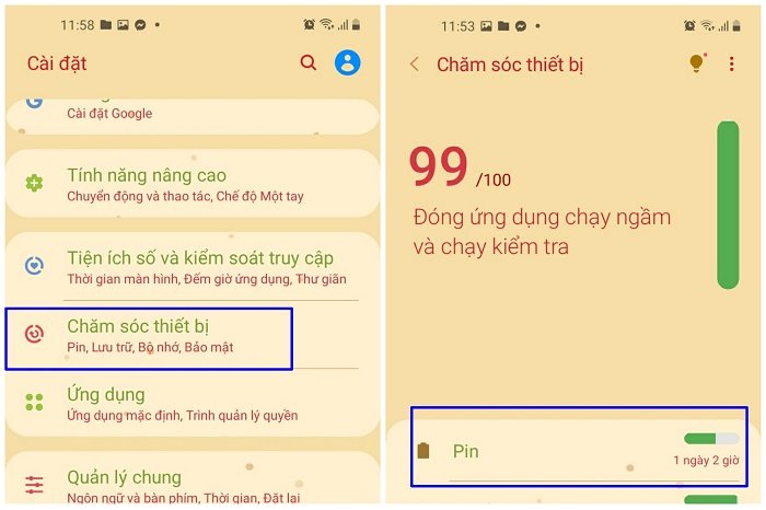 Mở chế độ pin - Cách 2