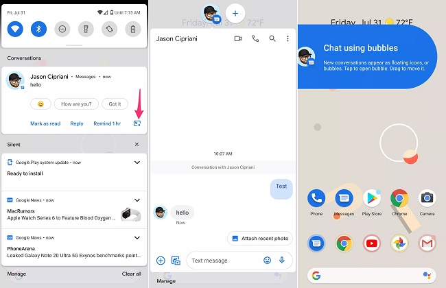 Bong bóng xuất hiện trên màn hình và cho phép gửi tin nhắn mà không phải tắt ứng dụng