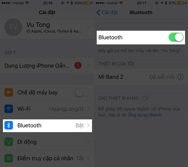 Bật Bluetooth trên điện thoại chạy iOS