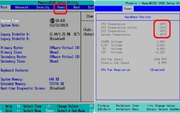 Truy cập BIOS để hiển thị tất cả thông số bao gồm CPU TEMP 
