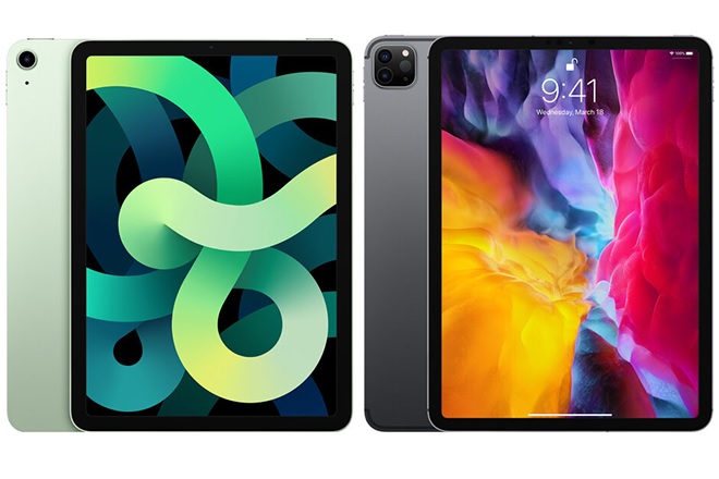 iPad Air 4 bên trái và iPad Pro 11 inch 2020 bên phải