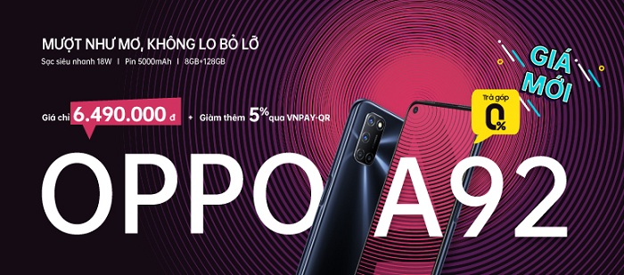 OPPO A92 giá mới chỉ còn 6.490.000 đồng