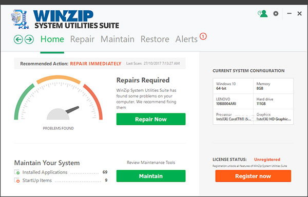 WinZip System Utilities Suite là lựa chọn công cụ dọn dẹp ấn tượng