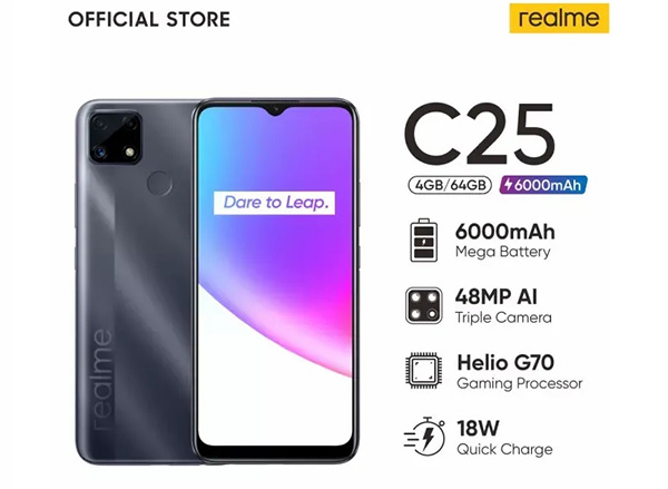 Realme C25 có con chip Mediatek Helio G70 tiến trình 12nm cho hiệu năng ấn tượng