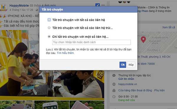 Chọn "Tắt trạng thái hoạt động cho tất cả các liên hệ".