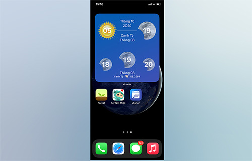 Ứng dụng vLunar đã được thêm vào widget.