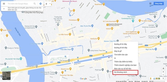 Google Maps vẫn tiếp tục trên đường đo đến khi bạn chọn được toàn bộ khu vực muốn xem khoảng cách