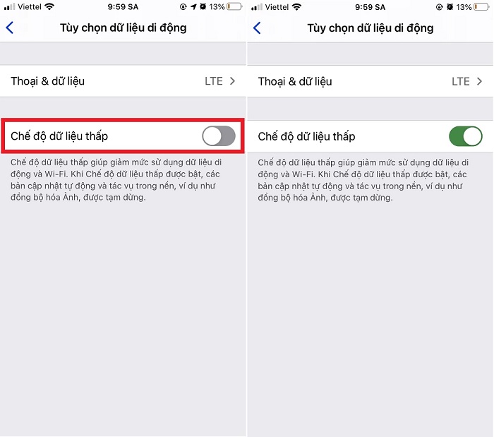 cách sử dụng chế độ dữ liệu thấp trên iPhone