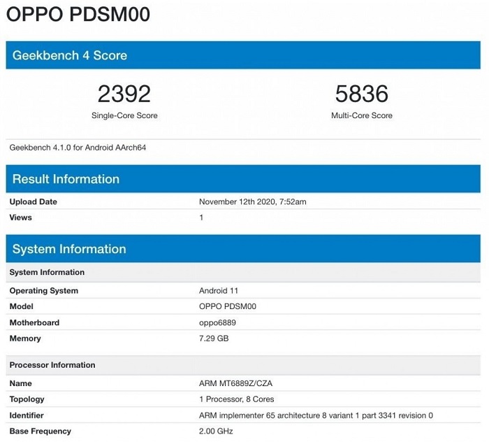 Cấu hình OPPO Reno5 Pro 5G xuất hiện trên Geekbench