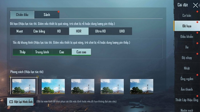 Cấu hình setup trong game PUBG Mobile