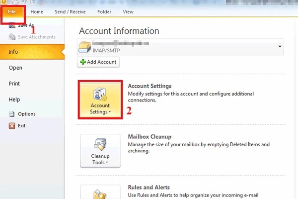 Chọn File/ Acount Settings