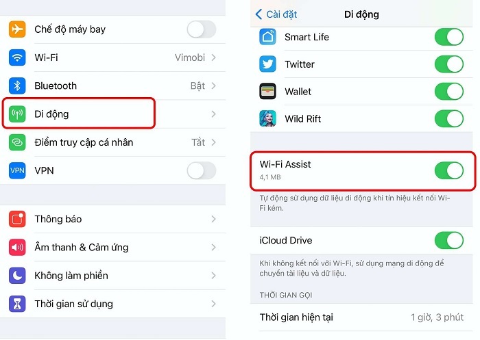 Tắt tính năng WiFi Assist