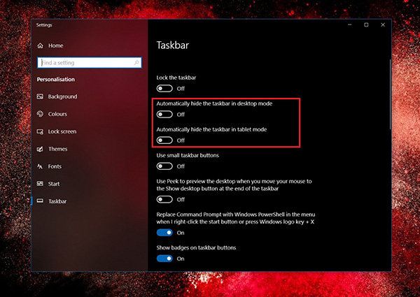 Kích hoạt tùy chọn “Automatically hide the taskbar in desktop mode”