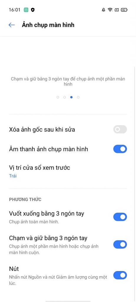 Bật chế độ chụp ảnh màn hình