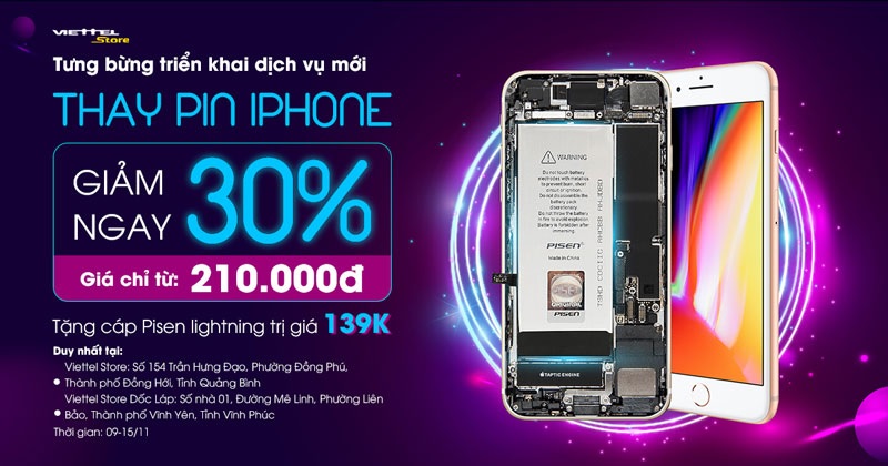 Thay pin iPhone - Giảm ngay 30% - Giá chỉ từ 210.000 đồng