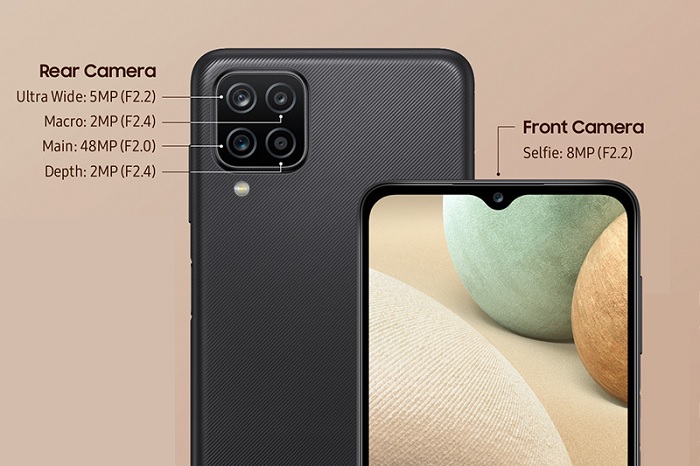 Galaxy A12 được trang bị cụm bốn camera sau cùng một camera selfie ấn tượng