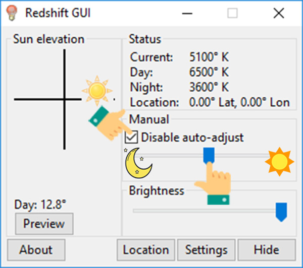 Phần mềm lọc ánh sáng xanh Redshift GUI