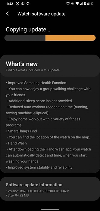Bản cập nhật phần mềm cho Galaxy Watch Active 2