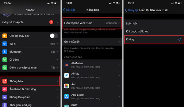 Ẩn tin nhắn trên iPhone bằng cách tắt hiển thị bản xem trước