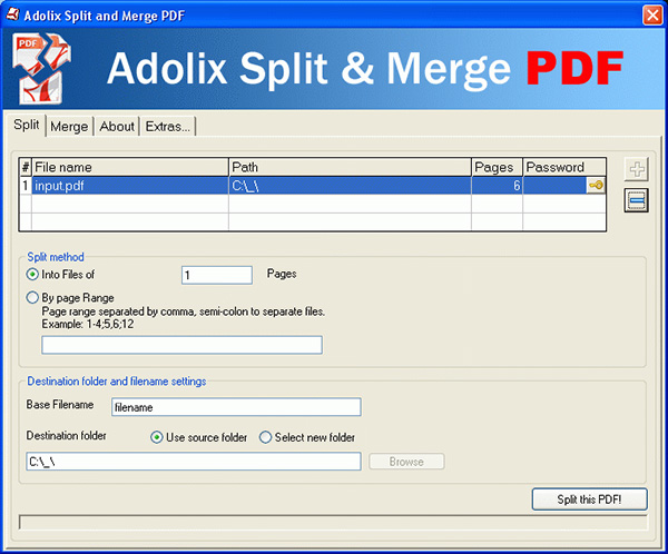 Cắt file PDF bằng Adolix Split and Merge PDF