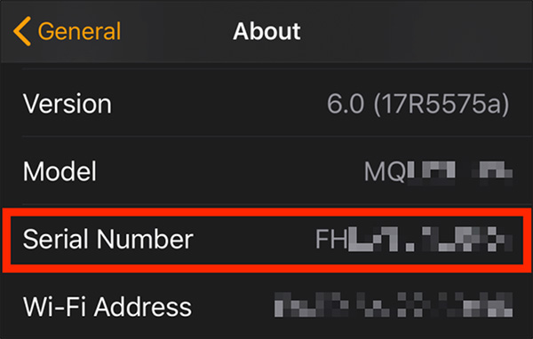 Kiểm tra serial, iMei trên Apple Watch trên điện thoại