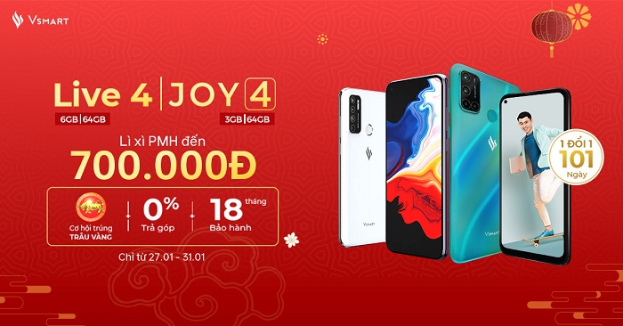 Lì xì đến 700.000 đồng khi mua điện thoại Vsmart Live 4, Joy 4 tại Viettel Store