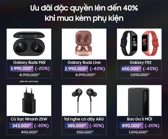 Phụ kiện áp dụng giảm lên đến 40%