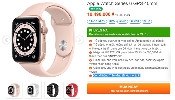 Apple Watch Series 6 đang được bán tại Viettel Store với mức giá rất ưu đãi chỉ từ 10.490.000 đồng