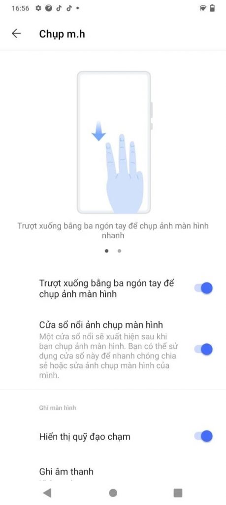 Chụp màn hình bằng cách dùng 3 đầu ngón tay trượt xuống