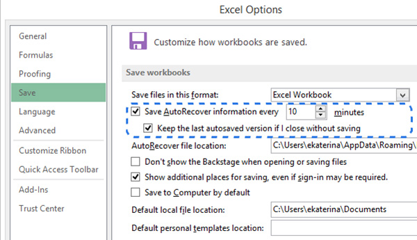 Hướng dẫn cách điều chỉnh thiết lập AutoSave và AutoRecover trên Excel (1)