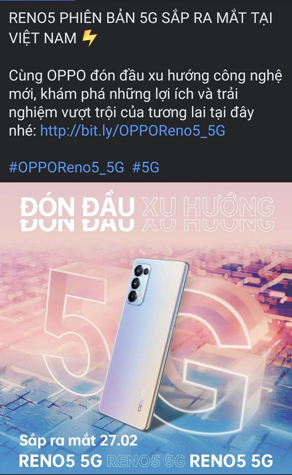 Thông báo về ngày ra mắt OPPO Reno5 5G