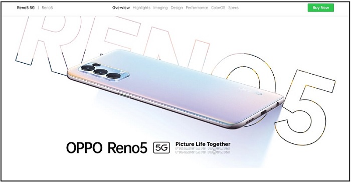 OPPO Reno5 5G trên website của OPPO Philippines
