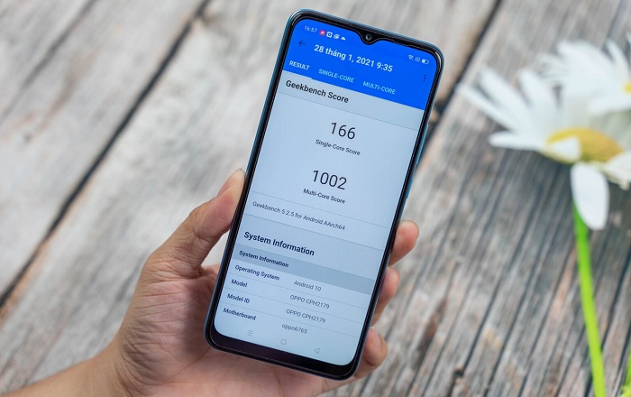 Điểm hiệu năng của OPPO A15s sau khi được đo bằng phần mềm Geekbench 5