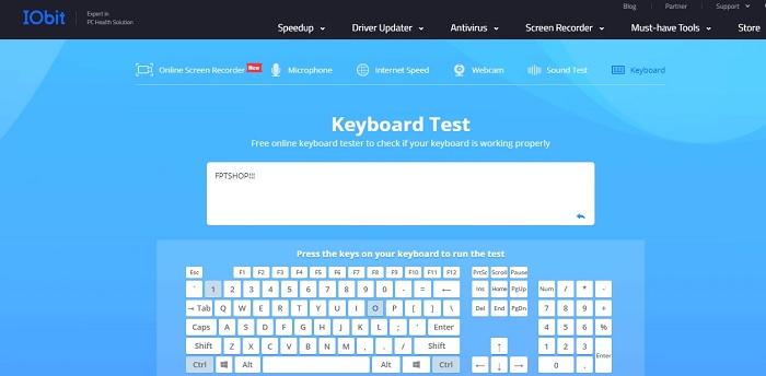 Trang web test bàn phím IObit Keyboard