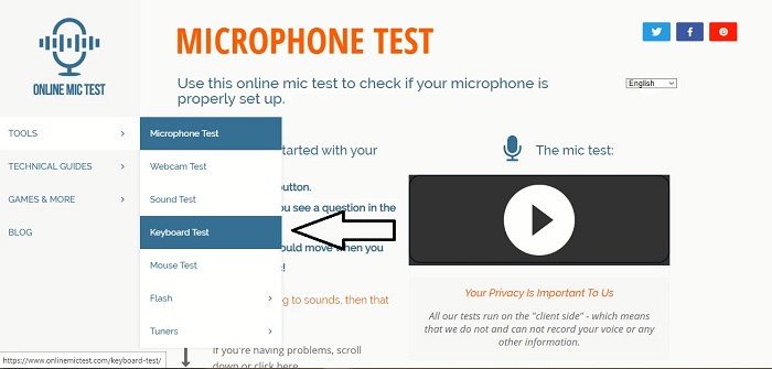Giao diện của Online Mic Test