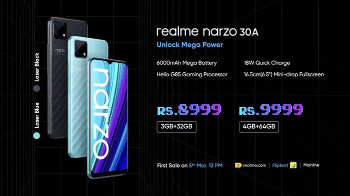 Realme Narzo 30A có giá bán rẻ