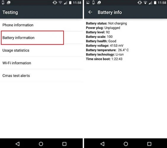 Kiểm tra độ chai pin Android bằng mã code
