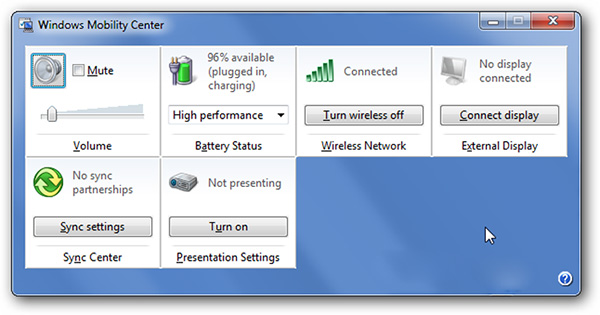 Cách mở Wifi trên laptop bằng cửa sổ Windows Mobility Center
