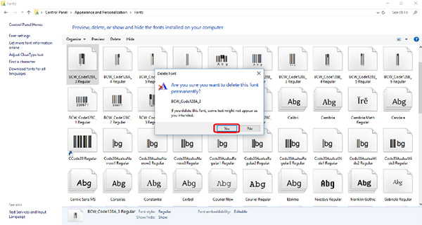 Xác nhận muốn xóa font bất kỳ trên Windows 10