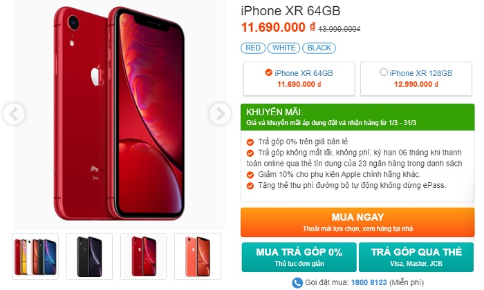 iPhone XR 64GB chỉ còn 11.690.000 đồng cùng ưu đãi hấp dẫn tại Viettel Store