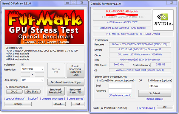 Furmark giúp kiểm tra và tối ưu công suất VGA lên tới 100% để kiểm tra xem VGA có bị quá nóng hay không. 