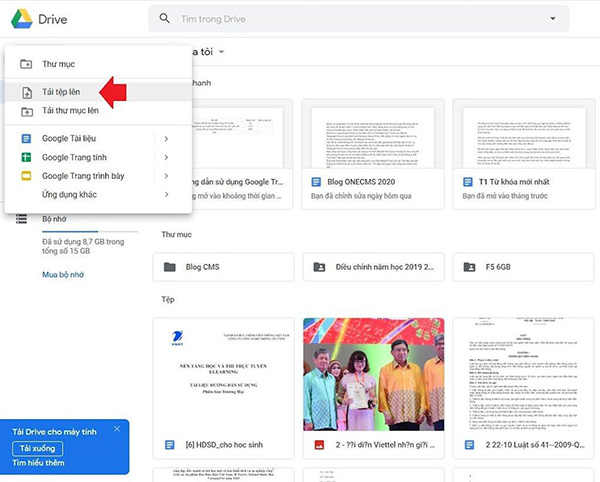 Cách dùng Google Drive để upload dữ liệu