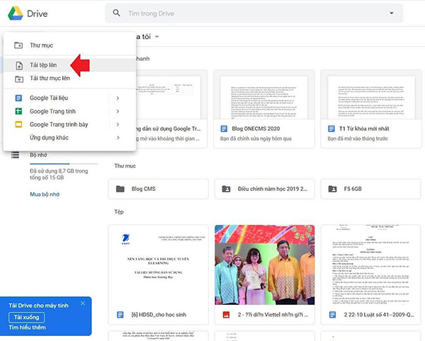 Cách sử dụng Google Drive để tải dữ liệu lên