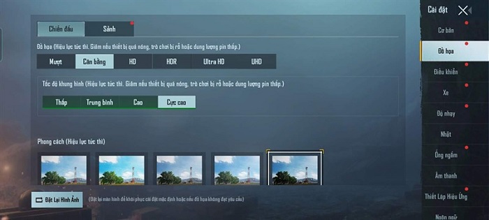 Cài đặt cấu hình trong game PUBG Mobile